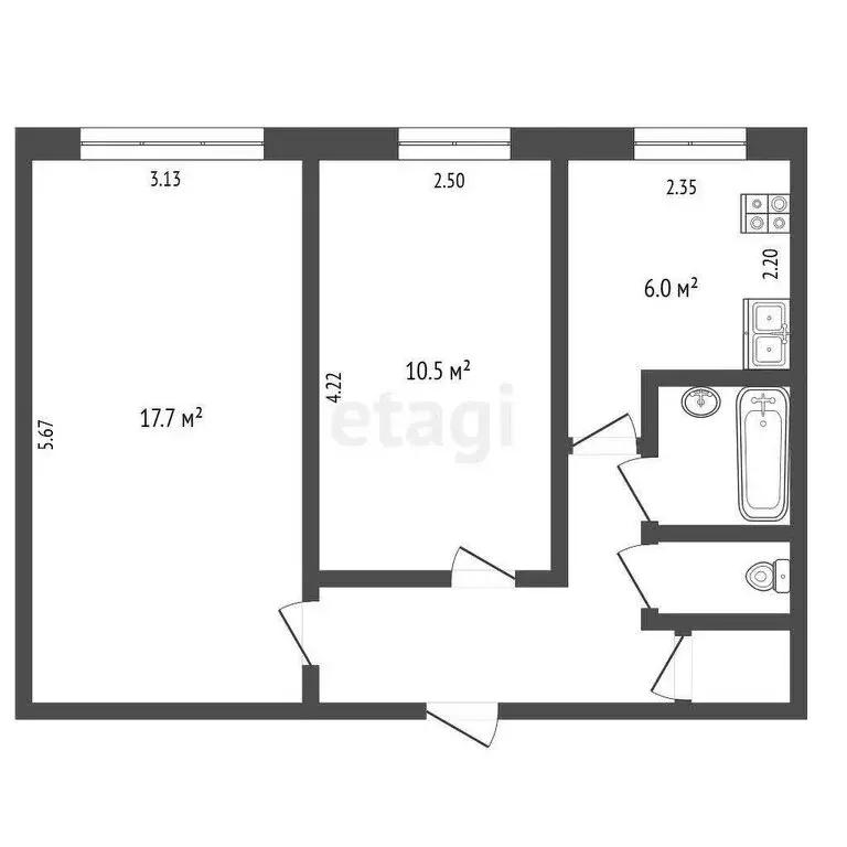 2-комнатная квартира: Тобольск, 8-й микрорайон, 25 (44.6 м) - Фото 1