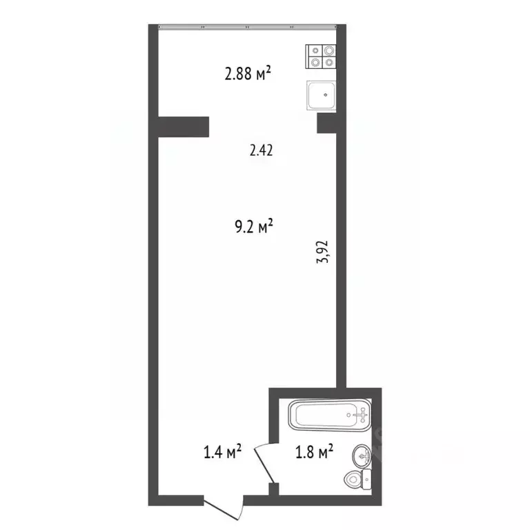 Студия Тюменская область, Тюмень Харьковская ул., 69а (12.1 м) - Фото 2