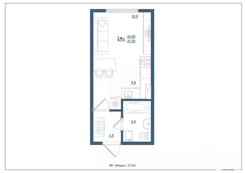 Студия Ярославская область, Ярославль Шандорная ул., 14 (21.3 м) - Фото 2