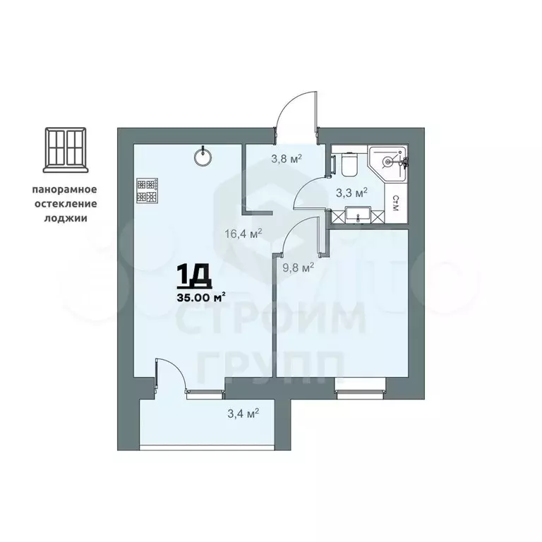 1-к. квартира, 35 м, 9/9 эт. - Фото 0