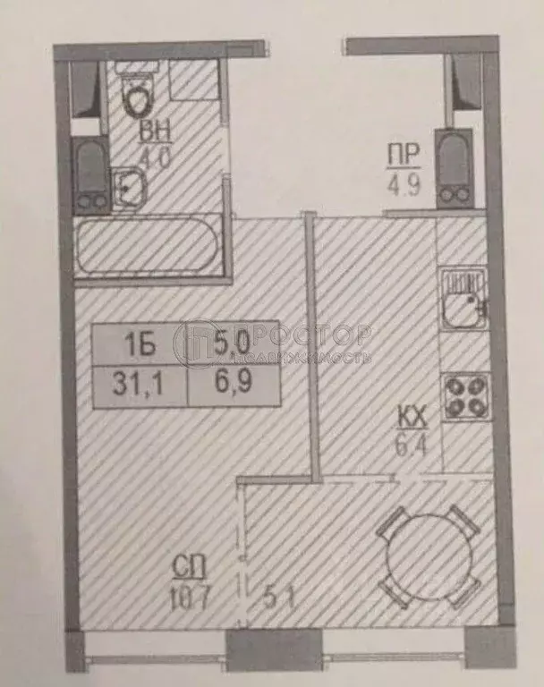 Студия Москва пос. Коммунарка, ул. Фитаревская, 15к1 (31.5 м) - Фото 2