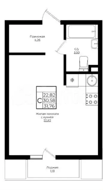 Квартира-студия, 32 м, 9/10 эт. - Фото 1