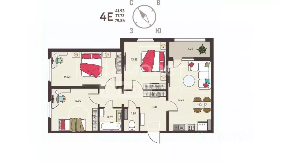 3-к кв. Липецкая область, Липецк Ленина-Соборная пл. (79.84 м) - Фото 2