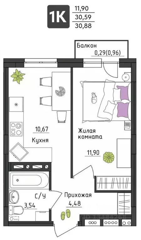1-к кв. Пермский край, Пермь Верхне-Вишерская ул., 40 (30.88 м) - Фото 0
