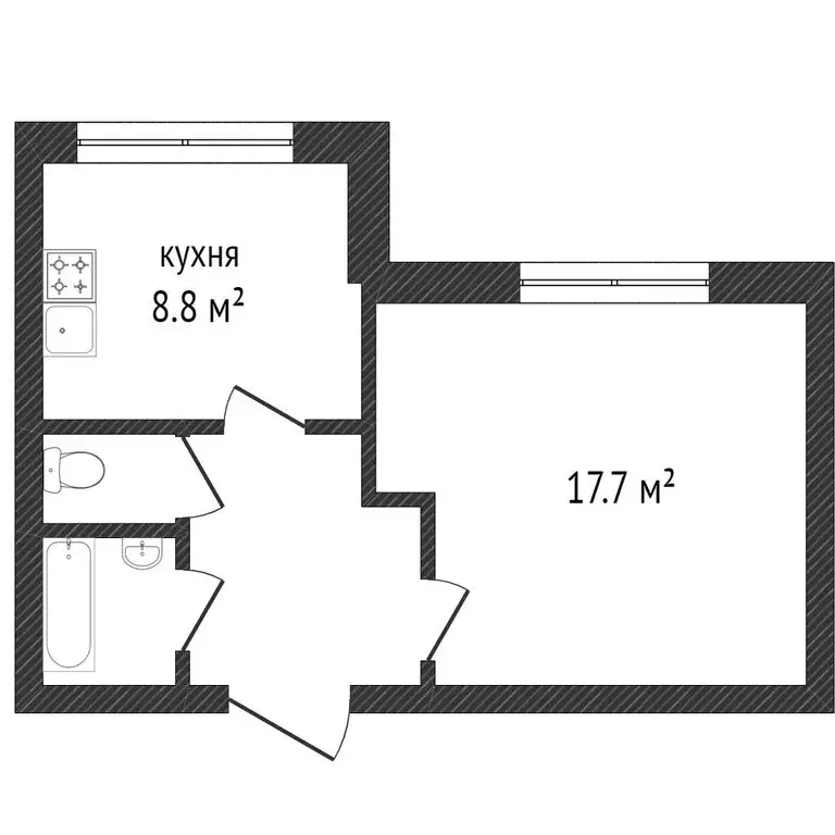 1-комнатная квартира: Златоуст, улица имени В.П. Чкалова, 4 (34.9 м) - Фото 1