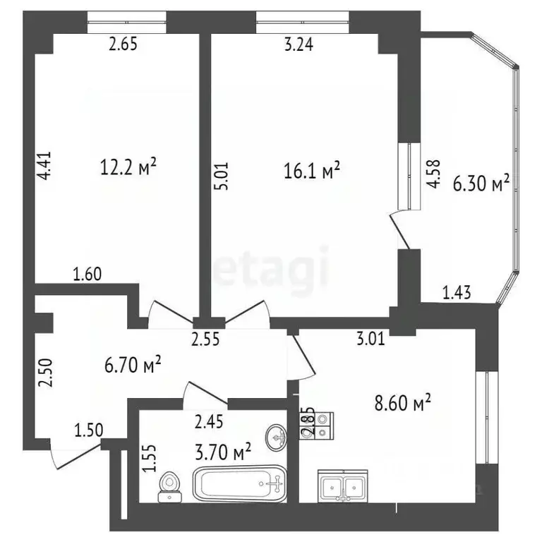 2-к кв. Ростовская область, Ростов-на-Дону ул. Тружеников, 86/5 (50.0 ... - Фото 1