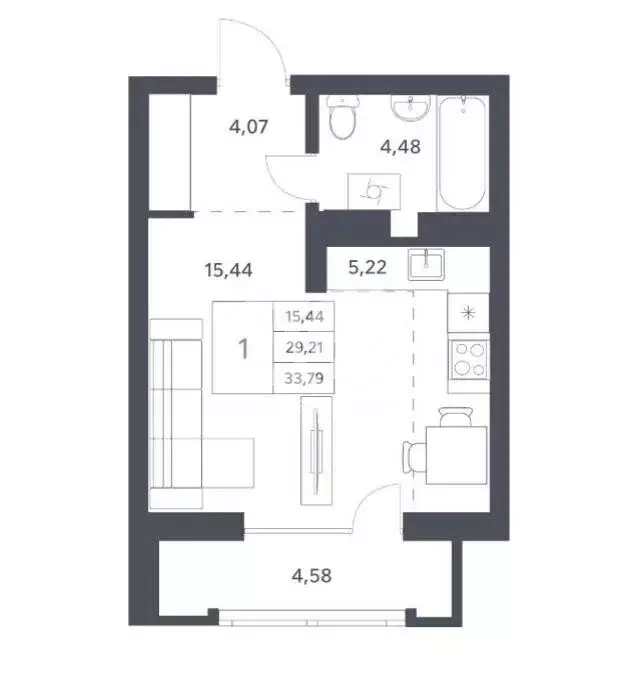 Квартира-студия: Новосибирск, улица Тюленина, 3 (33.75 м) - Фото 1