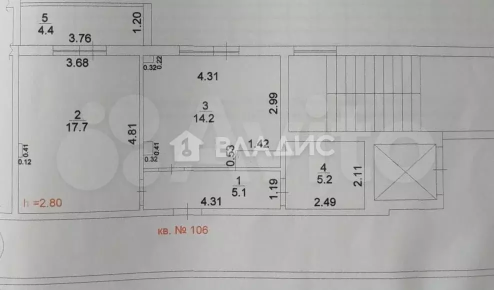 1-к. квартира, 42,2 м, 4/6 эт. - Фото 0