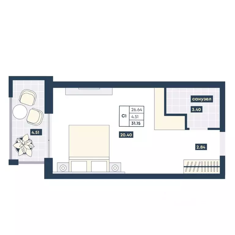 Студия Краснодарский край, Анапа Лучи жилой комплекс (31.15 м) - Фото 1