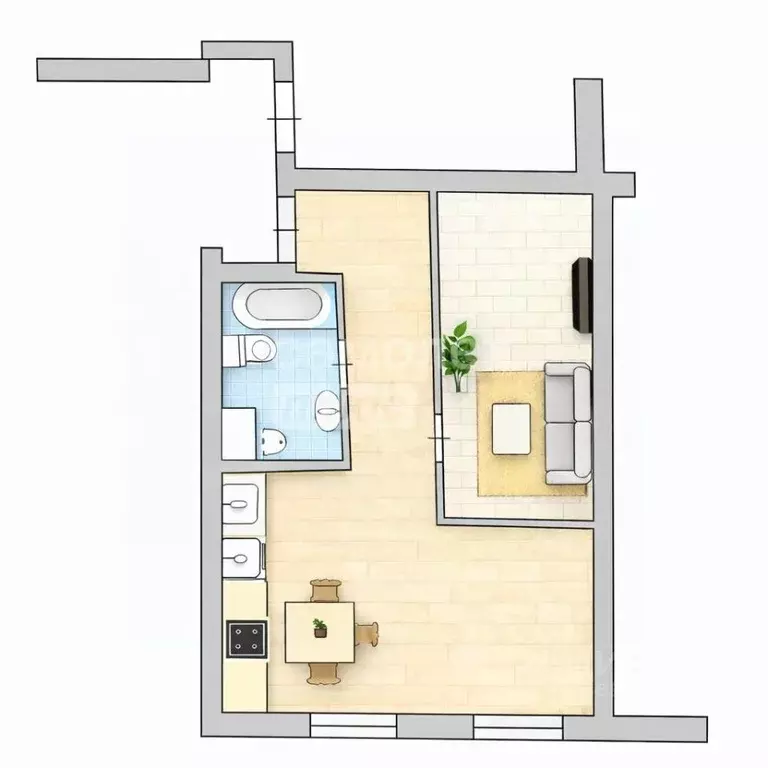 1-к кв. Калужская область, Боровский муниципальный округ, д. Кабицыно, ... - Фото 2