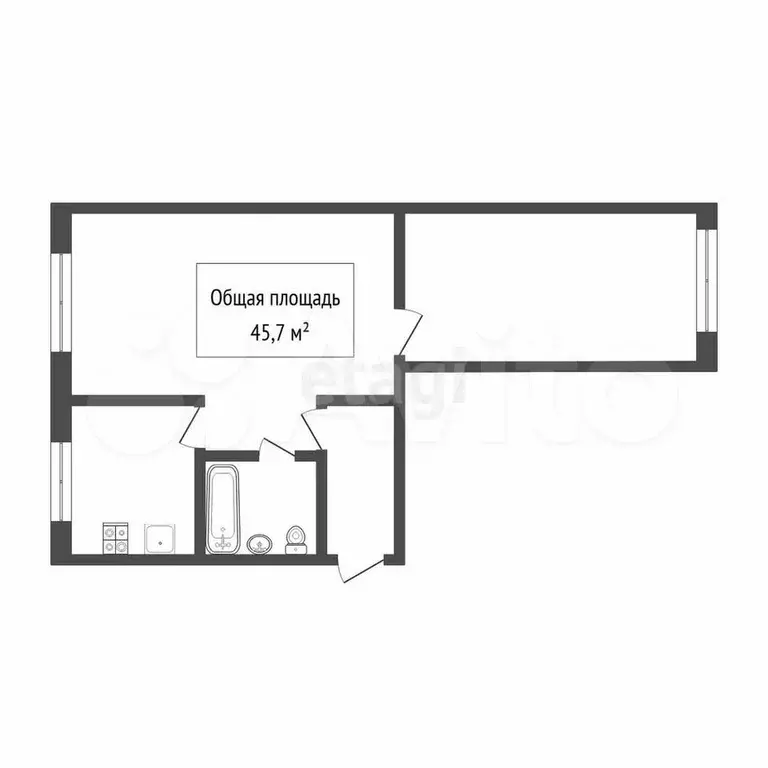 2-к. квартира, 45,7 м, 1/5 эт. - Фото 0