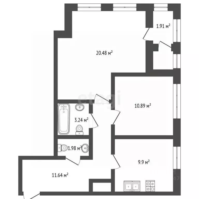 2-к кв. Крым, Симферополь ул. Грибоедова, 7 (60.04 м) - Фото 1