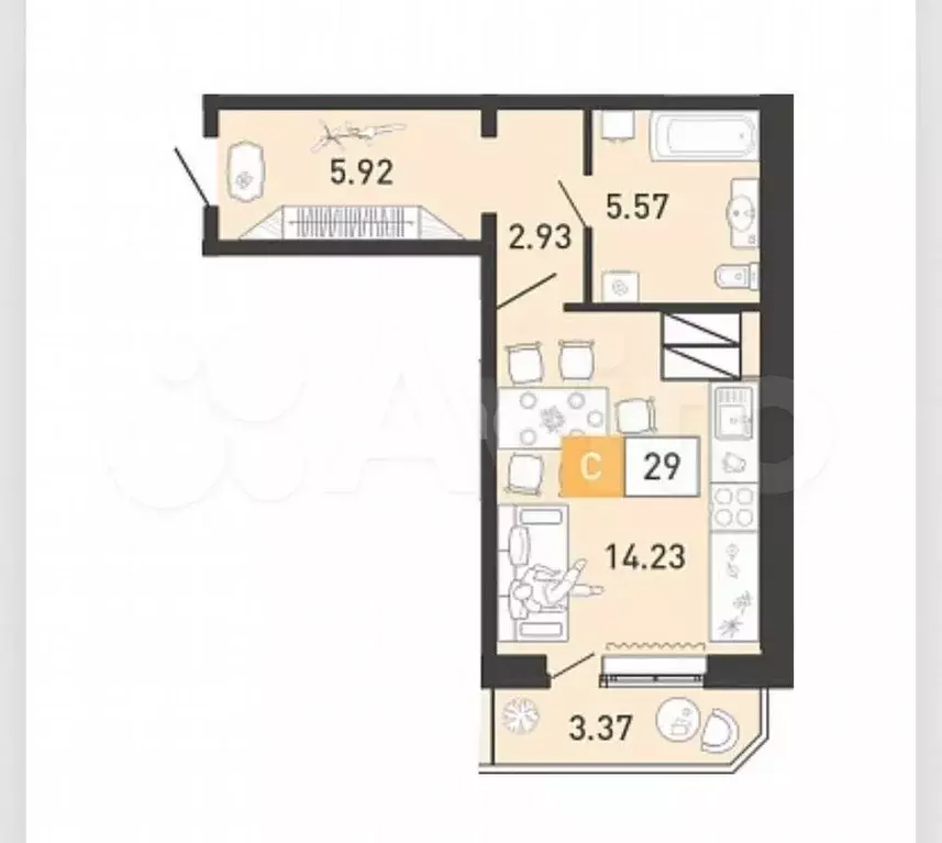 Квартира-студия, 29 м, 2/14 эт. - Фото 0