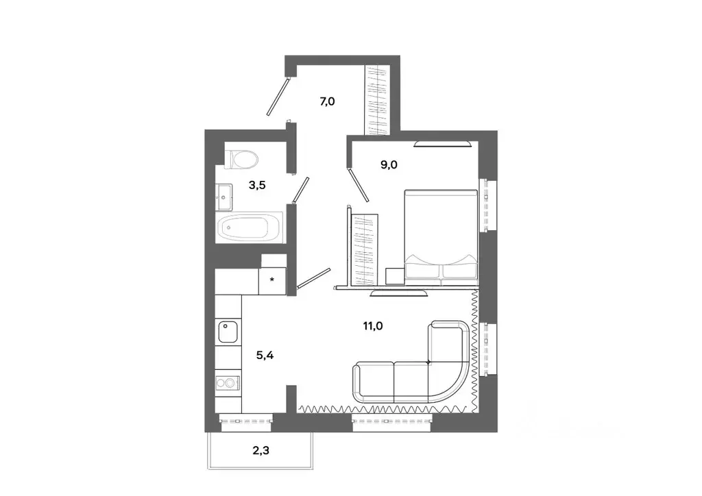 2-к кв. Ханты-Мансийский АО, Сургут 30А мкр,  (36.59 м) - Фото 0