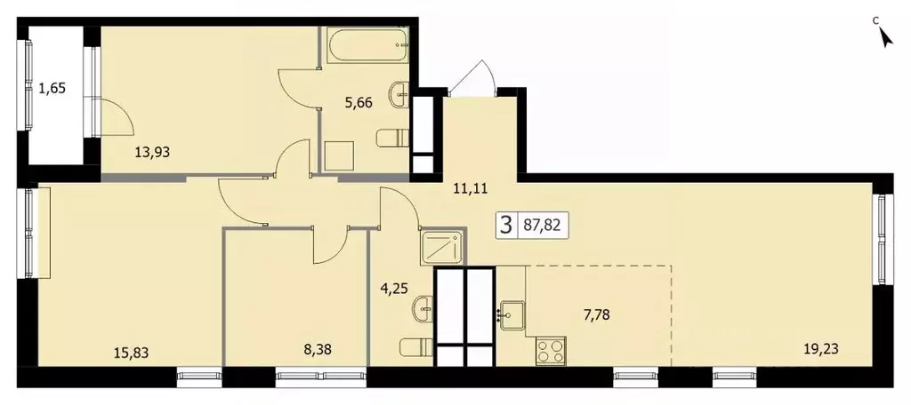 3-к кв. москва 3-я гражданская ул, 21 (85.6 м) - Фото 0