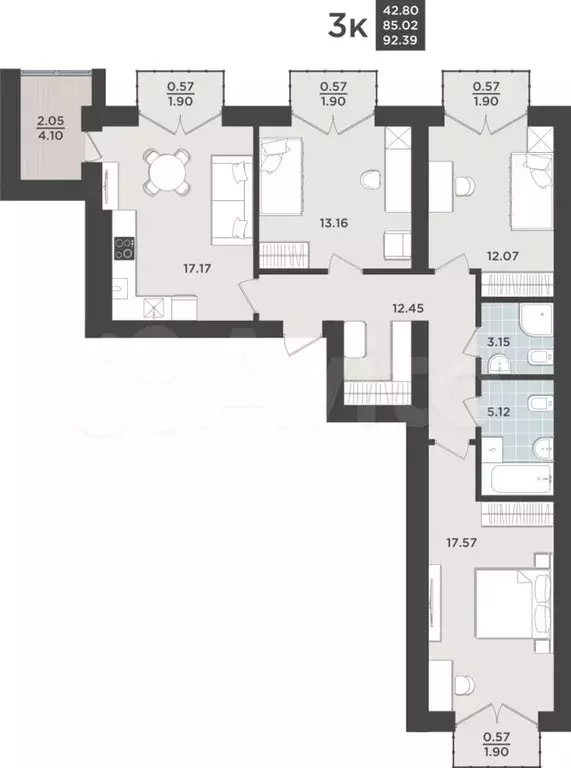 3-к. квартира, 85 м, 8/9 эт. - Фото 0