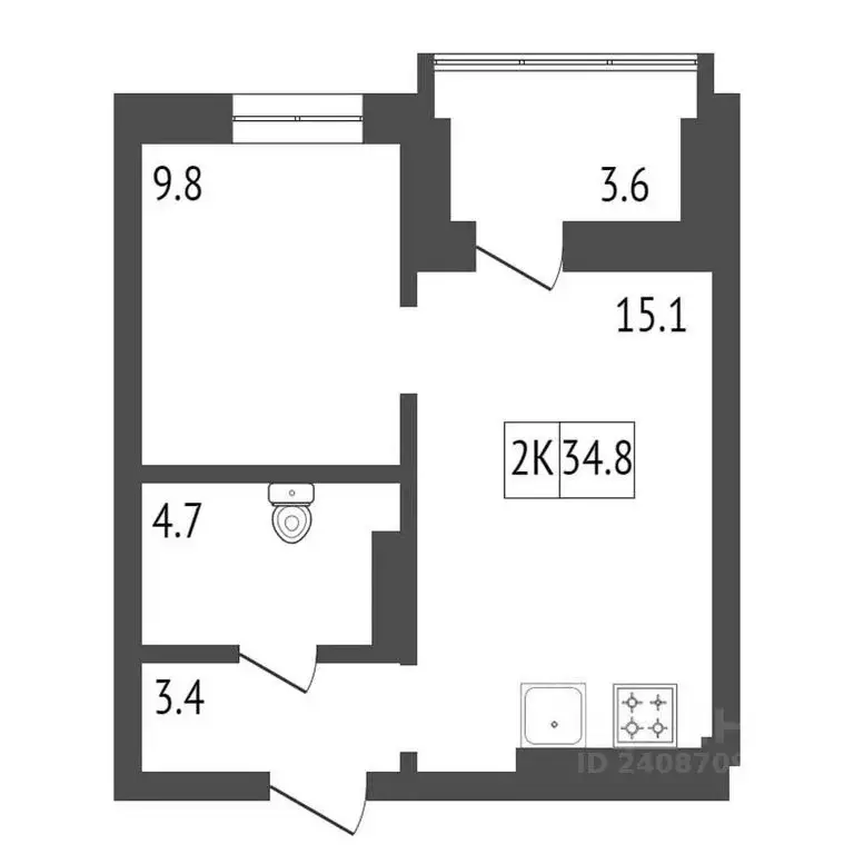 2-к кв. Красноярский край, Красноярск ул. Лесников, 25А (34.0 м) - Фото 1