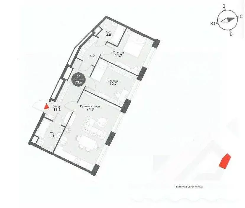 3-к кв. Москва Летниковская ул., 4С2 (73.6 м) - Фото 1