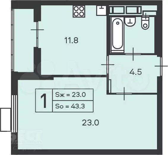 Аукцион: 1-к. квартира, 43,3 м, 11/24 эт. - Фото 1