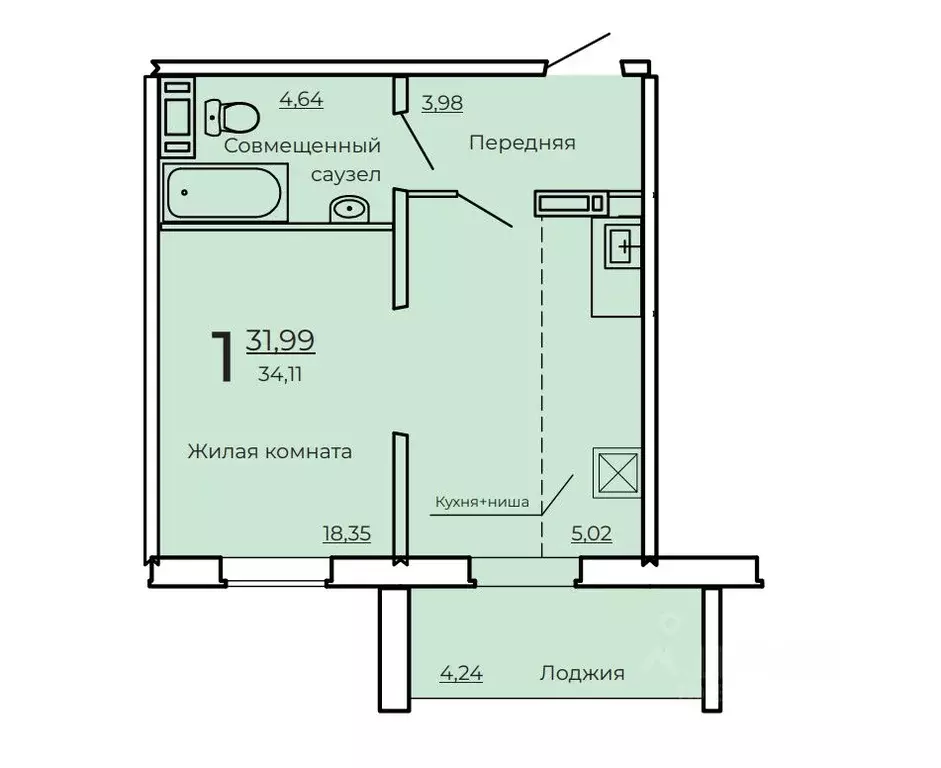 1-к кв. Свердловская область, Екатеринбург ул. Ракетная, 17/2 (34.11 ... - Фото 0