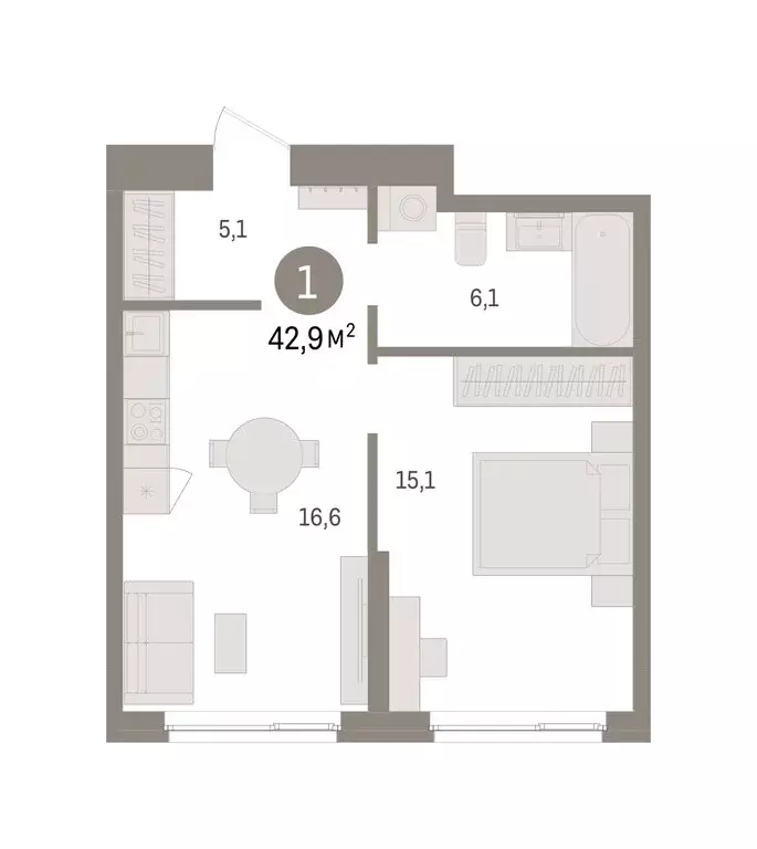 1-комнатная квартира: Пермь, микрорайон Крохалева (42.85 м) - Фото 2