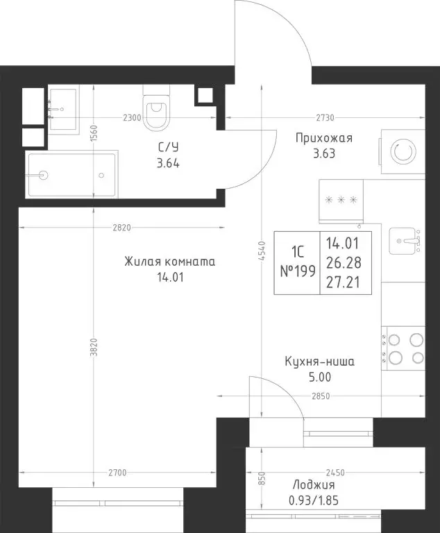 Квартира-студия: Казань, жилой район Седьмое Небо (27.21 м) - Фото 1