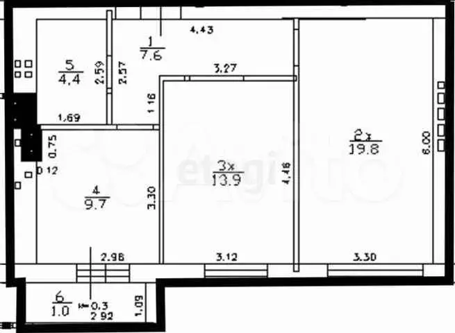 2-к. квартира, 55,4 м, 4/7 эт. - Фото 0