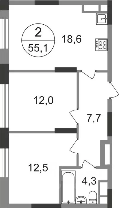 2-к кв. Москва Переделкино Ближнее мкр, 17-й кв-л, к1 (55.1 м) - Фото 0