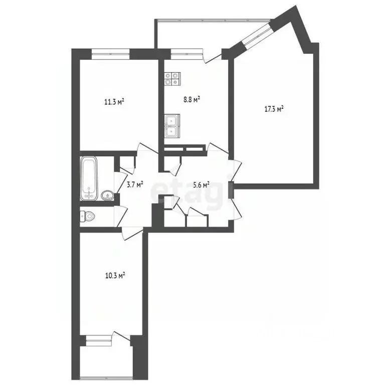 3-к кв. Архангельская область, Архангельск ул. Урицкого, 49к1 (62.3 м) - Фото 2