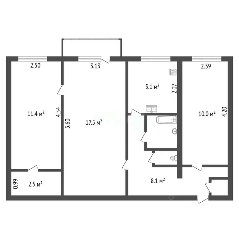 3-к кв. Санкт-Петербург Заневский просп., 59 (58.4 м) - Фото 2