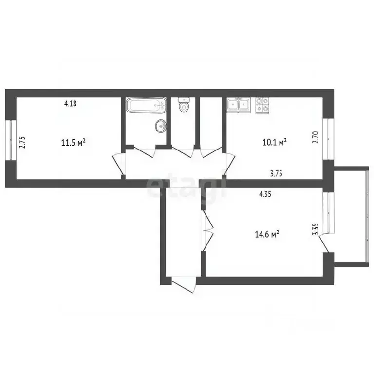 2-к кв. Пермский край, Краснокамск ул. Дзержинского, 9 (52.3 м) - Фото 2