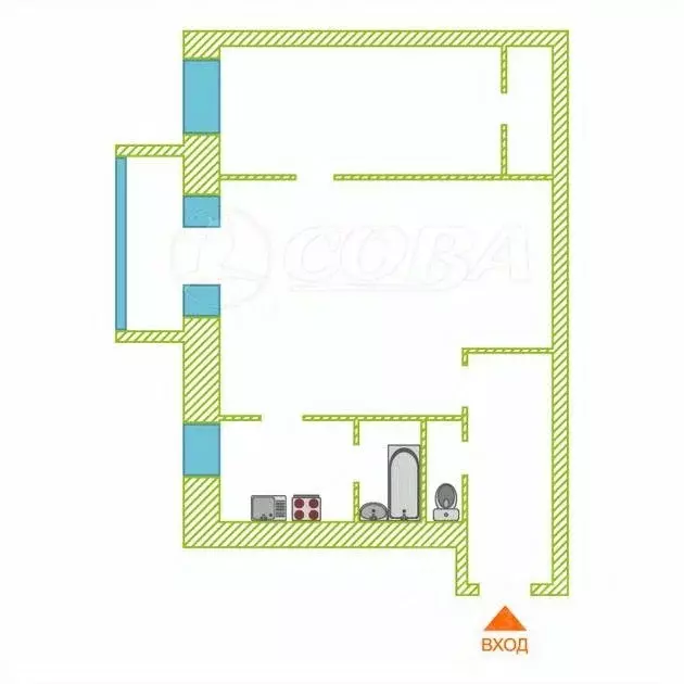 2-к кв. Тюменская область, Тюмень Мельничная ул., 3 (43.1 м) - Фото 1