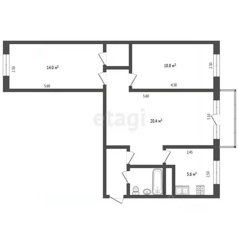 3-к кв. Орловская область, Орел ул. Игнатова, 33 (58.4 м) - Фото 2
