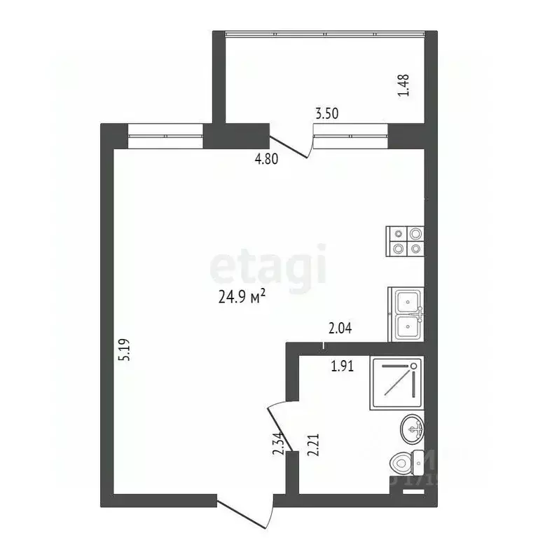 Студия Хабаровский край, Хабаровск ул. Суворова, 40/1 (24.9 м) - Фото 1