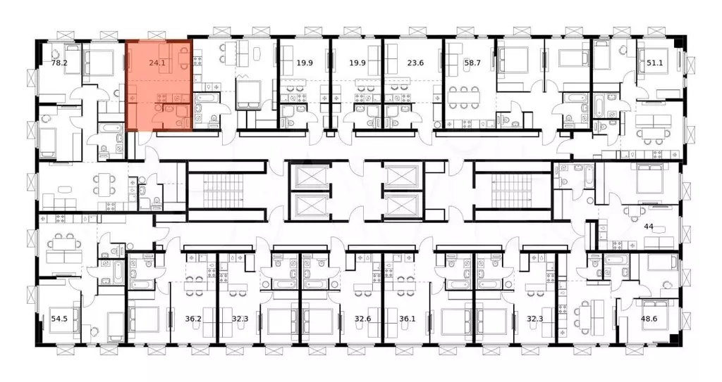 Квартира-студия, 24,1м, 22/25эт. - Фото 1