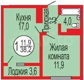 1-к. квартира, 38 м, 3/17 эт. - Фото 0