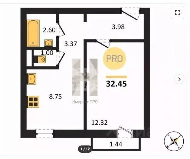 1-к кв. Челябинская область, Челябинск Нефтебазовая ул., 22 (32.0 м) - Фото 2