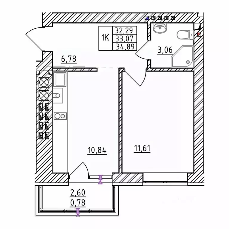 1-к кв. Калининградская область, Зеленоградск  (34.89 м) - Фото 1
