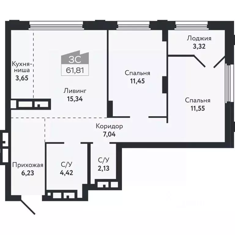 3-к кв. Томская область, Томск Черемошники мкр, ул. Бердская, 14/3 ... - Фото 2