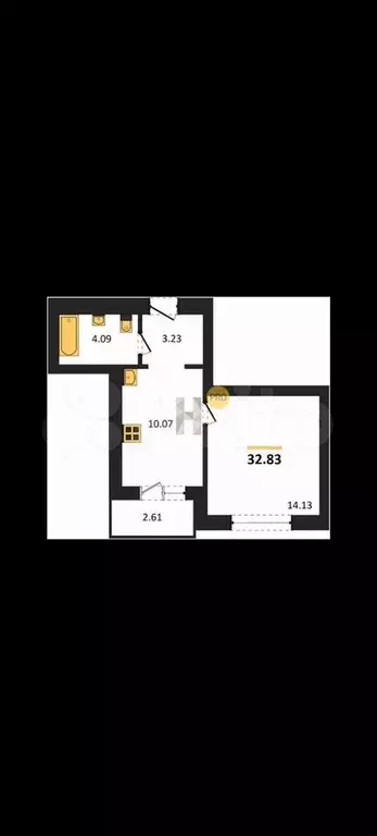 1-к. квартира, 34,1 м, 6/9 эт. - Фото 1