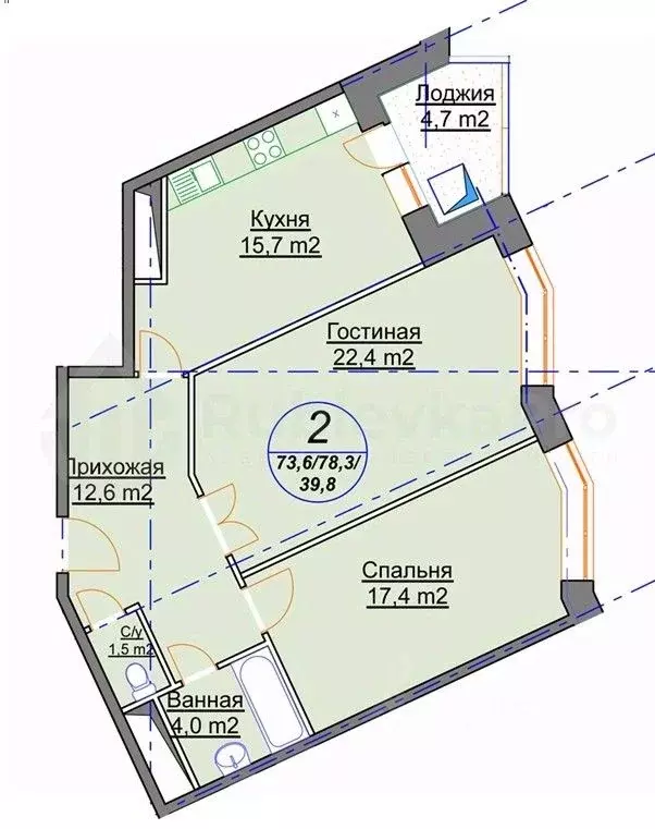 2-к кв. Московская область, Одинцово ул. Маковского, 20 (78.3 м) - Фото 2