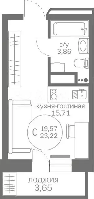 Квартира-студия, 19,7 м, 6/20 эт. - Фото 0