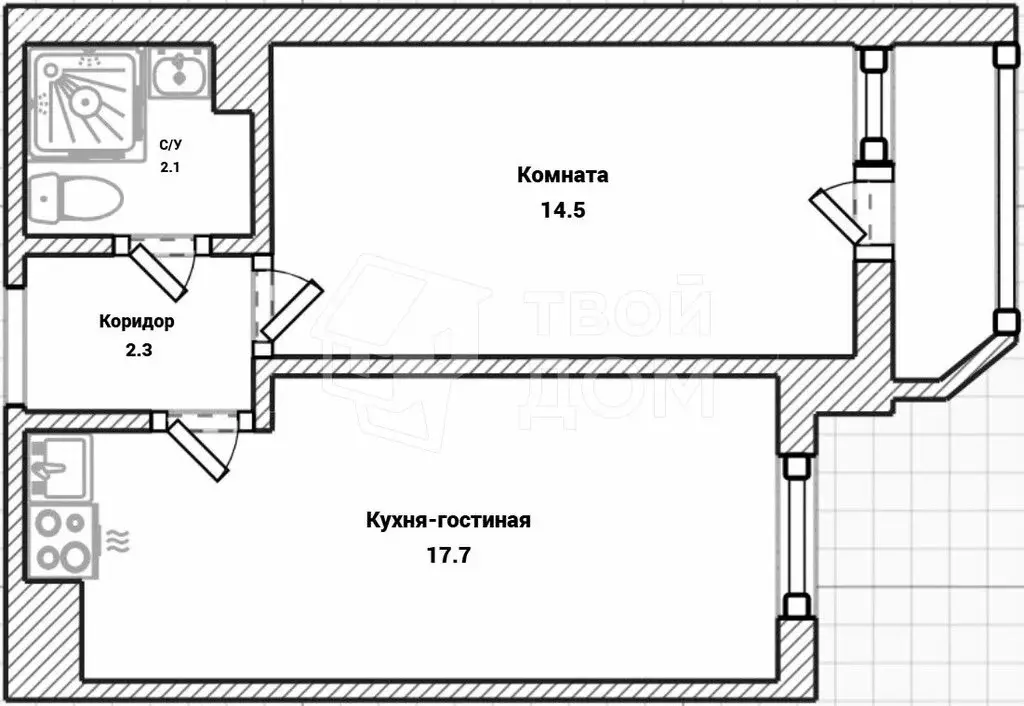 1-комнатная квартира: городской посёлок Янино-1, Заводская улица, 18к1 ... - Фото 0