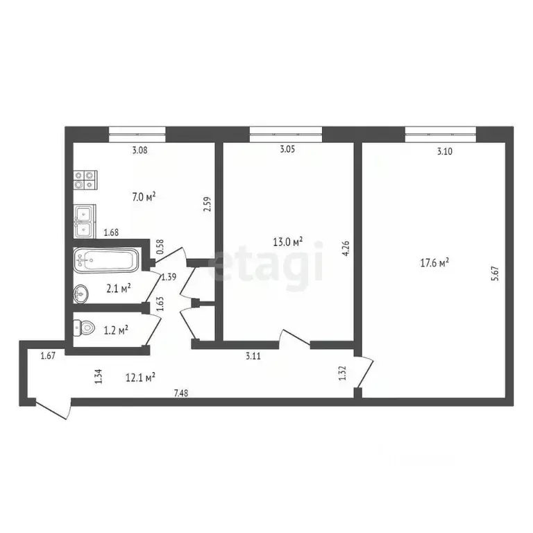 2-к кв. Забайкальский край, Чита ул. Евгения Гаюсана, 28 (53.0 м) - Фото 2