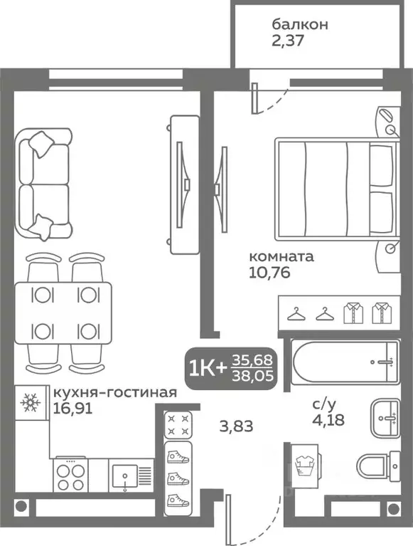 1-к кв. Тюменская область, Тюмень ул. Вадима Бованенко, 10 (35.68 м) - Фото 0