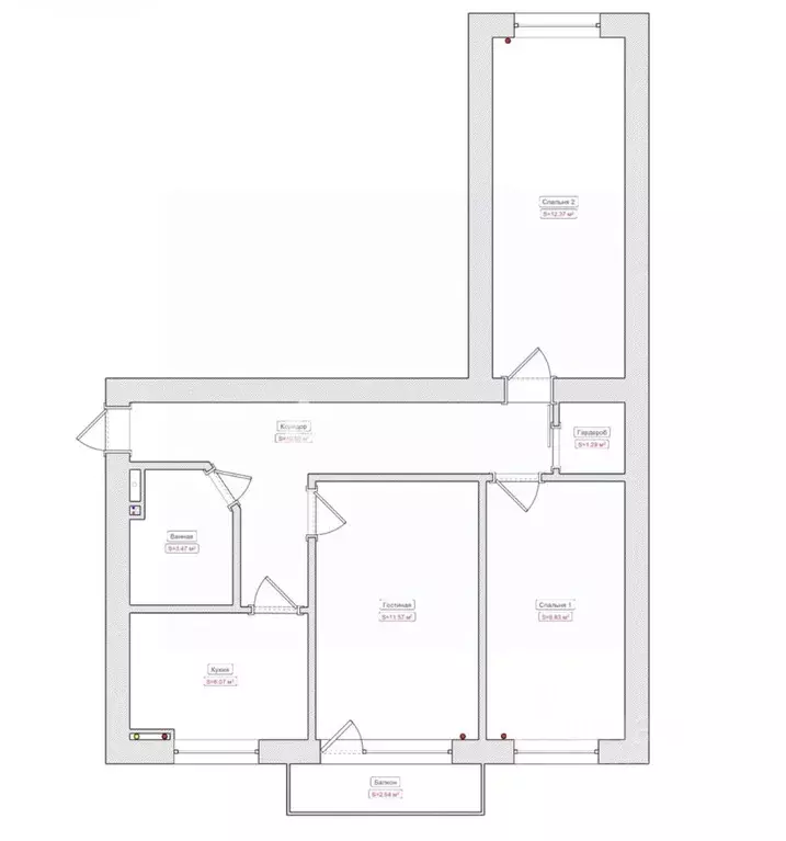 3-к кв. Санкт-Петербург ул. Бутлерова, 14 (55.9 м) - Фото 2