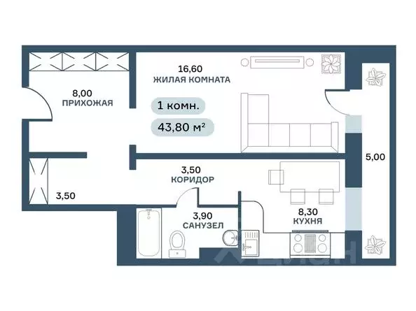 1-к кв. Красноярский край, Красноярск ул. Спандаряна, 1 (45.9 м) - Фото 2
