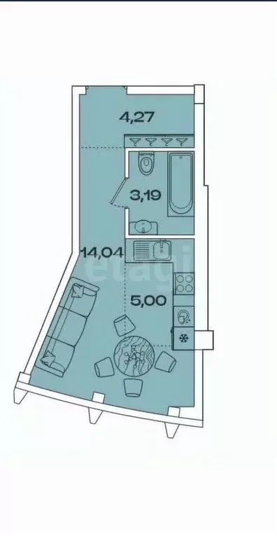 Студия Иркутская область, Иркутск ул. Кожова, 14/3 (26.5 м) - Фото 2