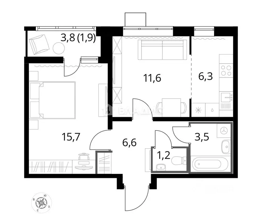 Квартира, 1 комната, 45 м - Фото 2