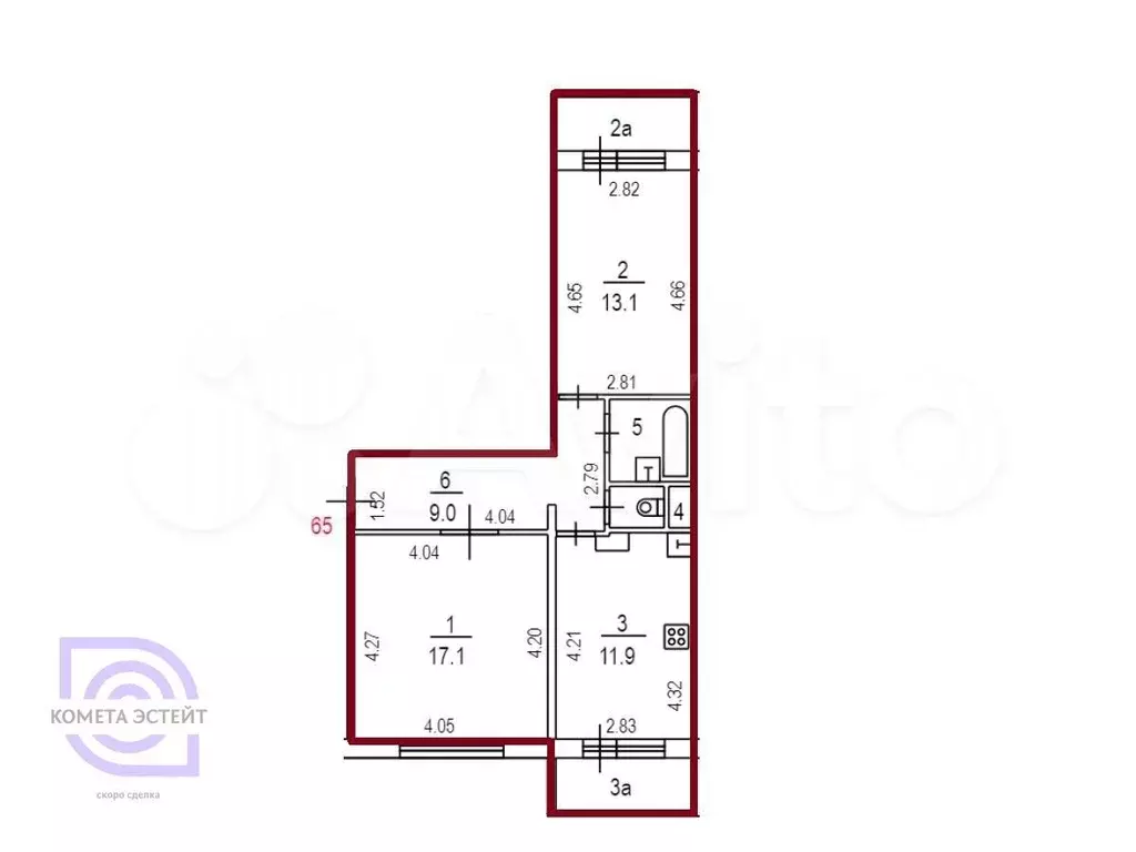 2-к. квартира, 55 м, 9/9 эт. - Фото 0